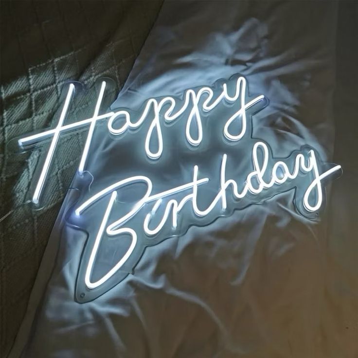 Happy Birthday Neon Sign | Custom Neon Sign | Neon for Wall Decor Neon sign with 'Happy Birthday' text on a textured surface