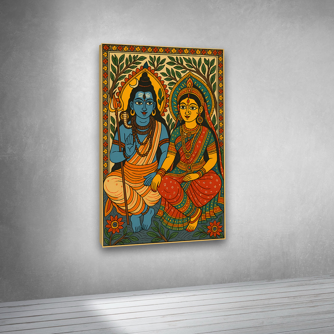 Hindu god Shiva Parvati spiritual wall art for temple and living room