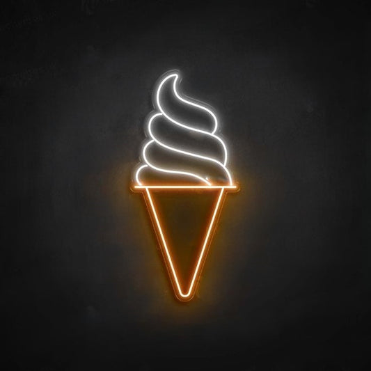 Ice Cream Cone Neon Sign | Custom Neon Sign | Neon for Restaurant, Shop Neon sign of an ice cream cone on a dark background