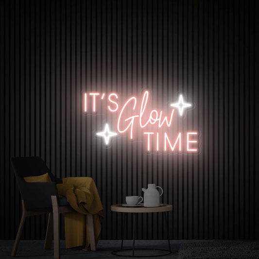 Its Glow Time Salon Neon Sign | Custom Neon Sign | Neon for Salon Neon sign with 'It's Glow Time' text in a dark room