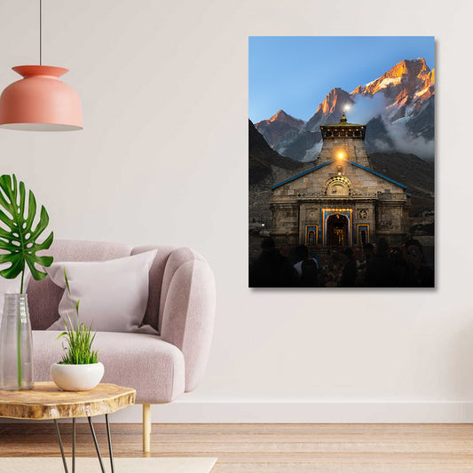 Kedarnath Temple wall painting on premium canvas with Himalayan mountain backdrop