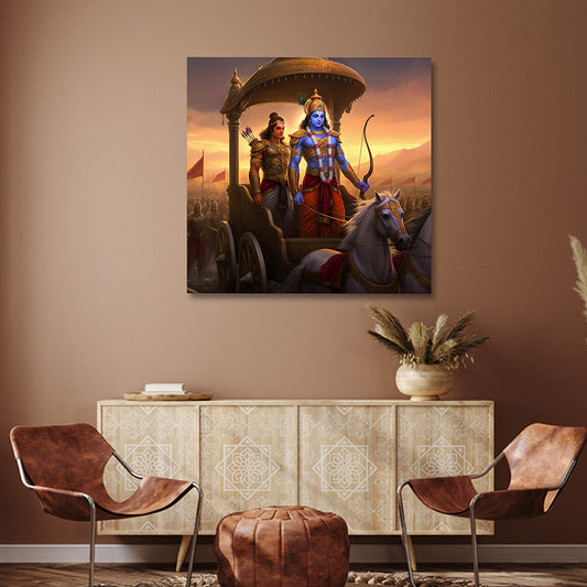 Krishna Arjuna Rath Yatra wall painting Mahabharata canvas wall art