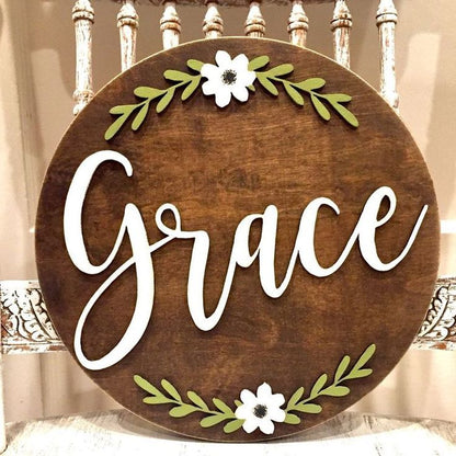 Name Sign Board | Custom 3D Round Floral Name Plate for Nursery, Kids Room & Home Decor