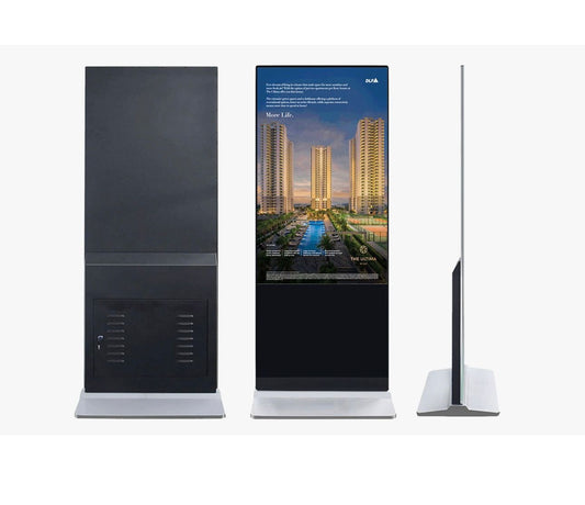 LED Digital Standee Video Display Signage for Branding, Advertising | Digital Advertising Display Screen | Led Video Standee 32" I Type Digital display stands with a tall screen, a medium screen, and a smaller screen on a white background.