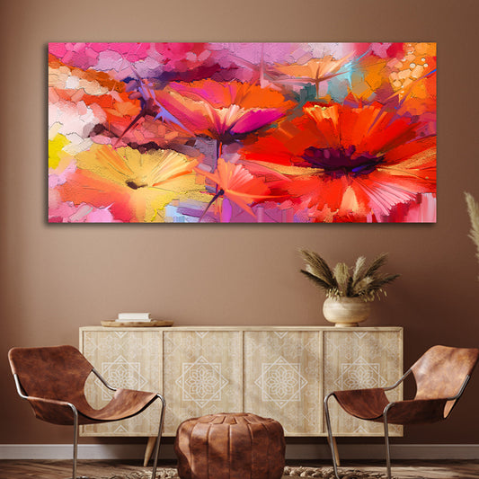 Large abstract floral canvas wall art with colorful modern flower painting for living room and wall decor