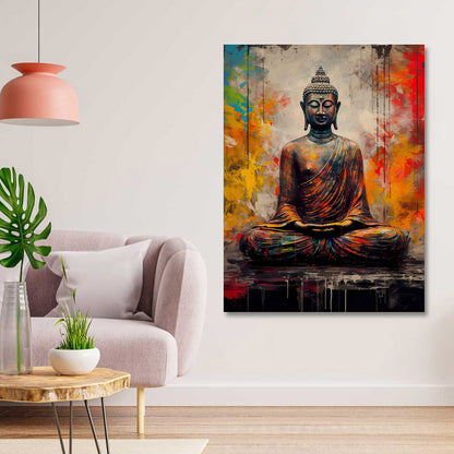 Lord Buddha meditation abstract canvas painting peaceful spiritual wall art for home decor