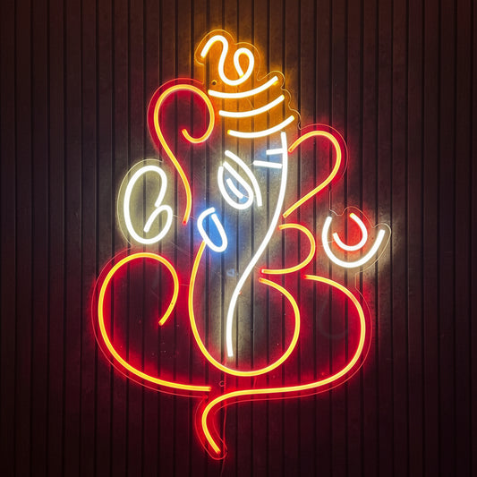 Modern Ganpati LED neon light for pooja room, entrance, and spiritual wall decoration