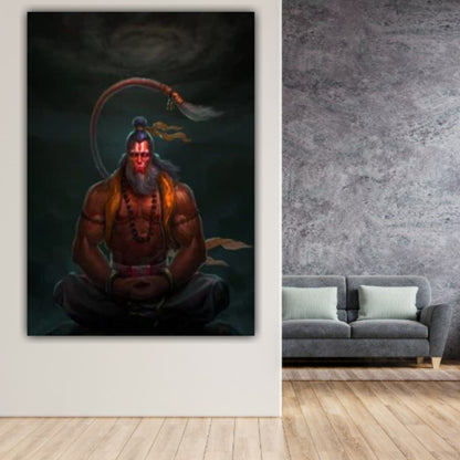 Lord Hanuman Canvas Painting Frame for Temple Decoration
