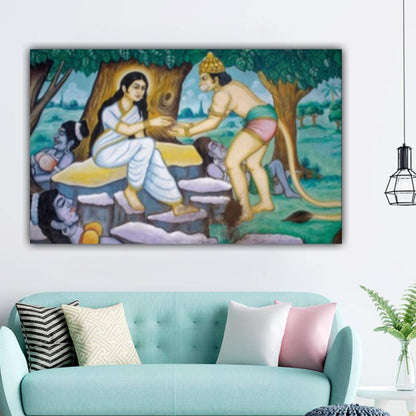 Lord Hanuman Meets Sita Mata Canvas Painting Frame