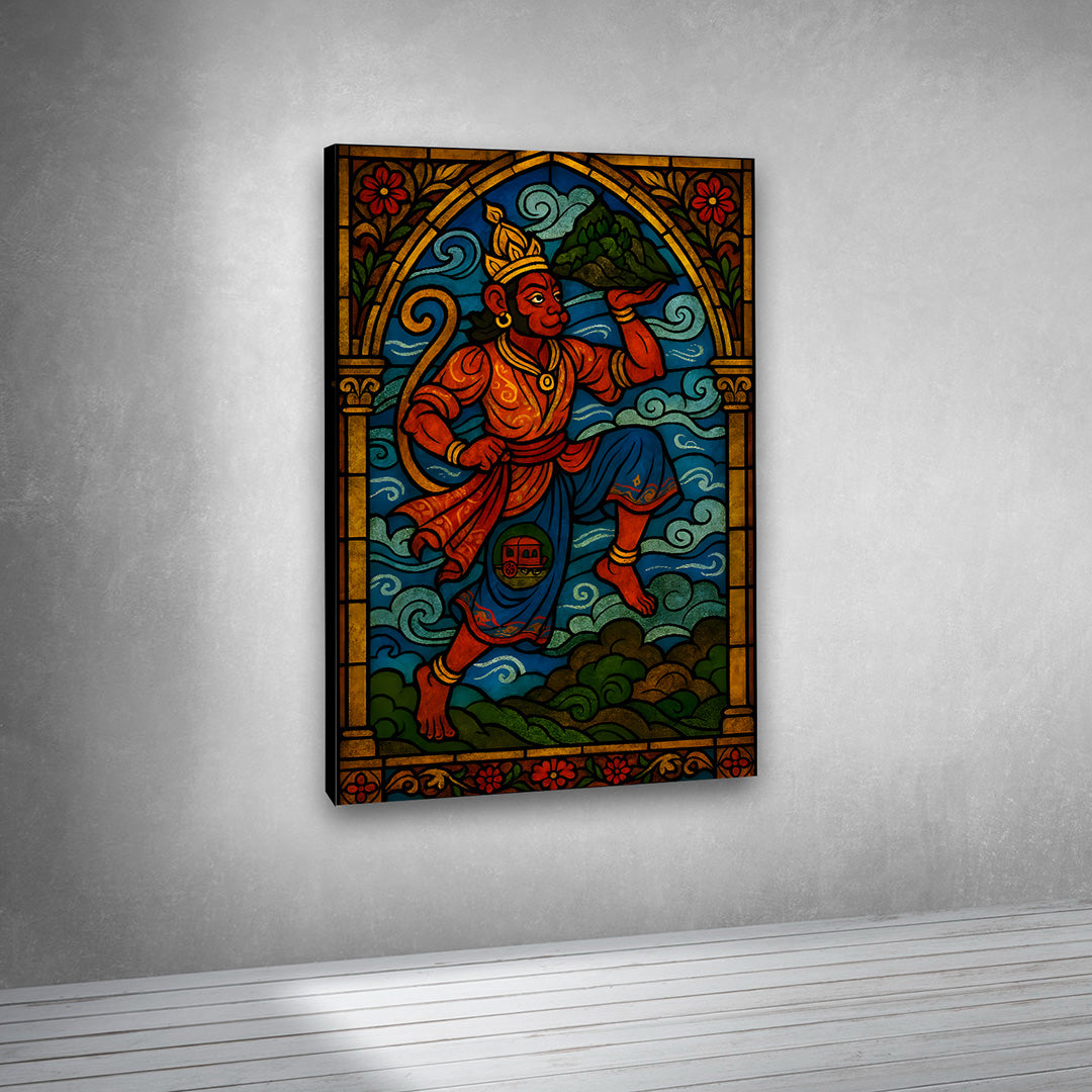 Lord Hanuman wall painting devotional canvas art for temple and living room
