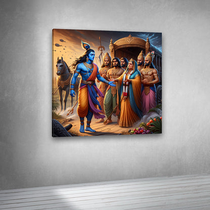 Krishna epic scene artwork canvas print for spiritual interiors