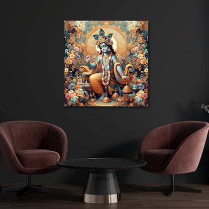 Lord Krishna floral mandala divine canvas wall painting