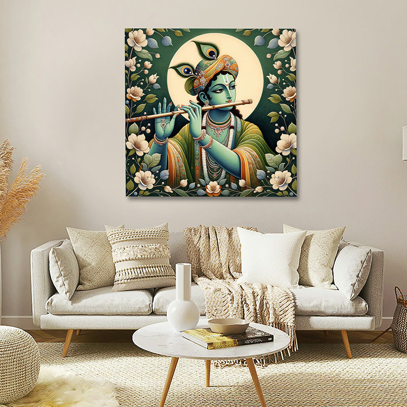 Lord Krishna flute wall painting divine Krishna canvas wall art