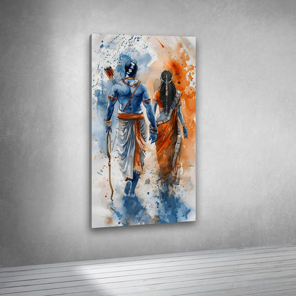 Lord Ram and Sita canvas wall painting large size spiritual wall decor for home
