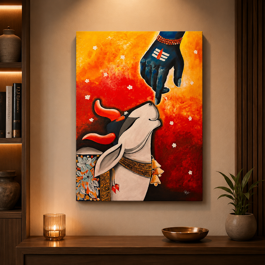 Spiritual Shiva and Nandi premium canvas painting for modern home and office decor