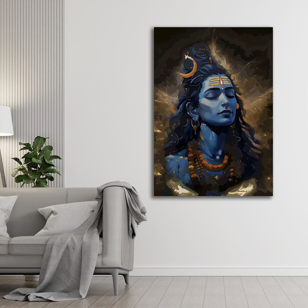 Lord Shiva cosmic meditation canvas painting divine Mahadev wall art for home decor