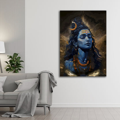 Lord Shiva cosmic meditation canvas painting divine Mahadev wall art for home decor