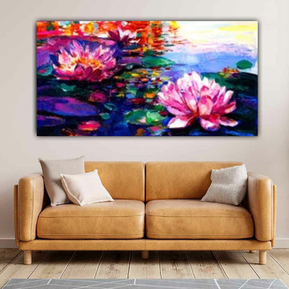 Beautiful Canvas Painting Lotus Flower Wall Art Frame for Living Room Wall Decoration