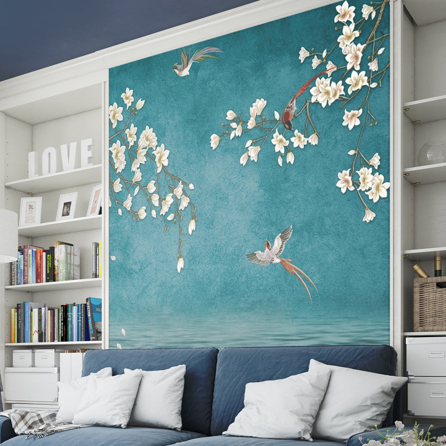 Premium Luxury Flying Birds Flower Tree Wallpaper for Home