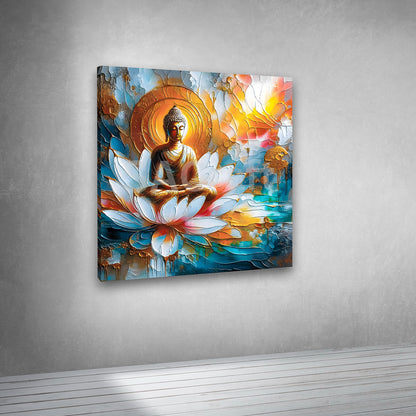 Meditating Buddha lotus painting modern canvas wall art for living room and meditation space