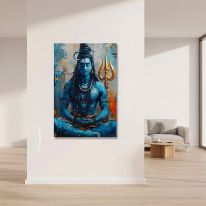 Premium Lord Shiva meditation canvas painting for living room and spiritual interiors
