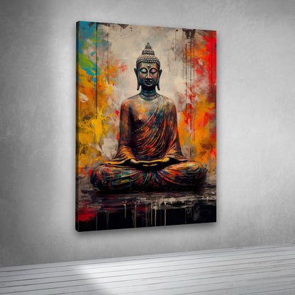 Colorful spiritual Buddha artwork canvas print for contemporary interiors