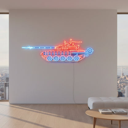 Modern battle tank LED neon light for man cave, gaming setup, and military-themed wall decoration