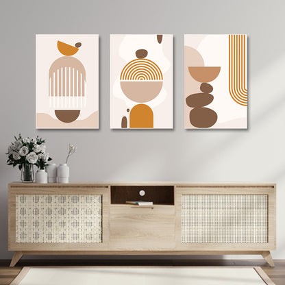 Minimal abstract geometric triptych canvas painting modern neutral wall art for living room decor
