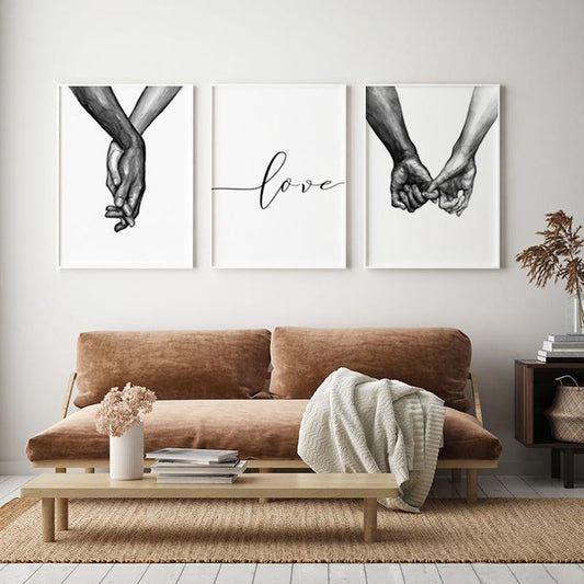 Modern black and white couple canvas prints for bedroom and romantic home decor