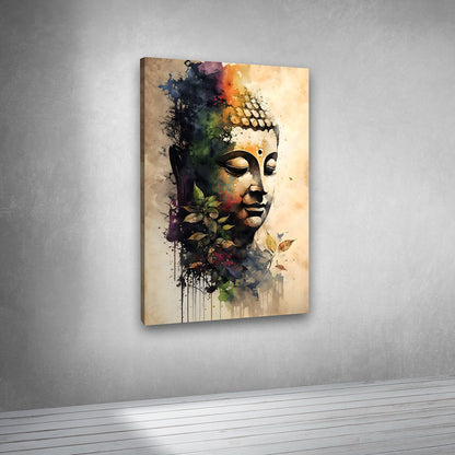 Modern Buddha face painting with abstract colors zen wall art for living room