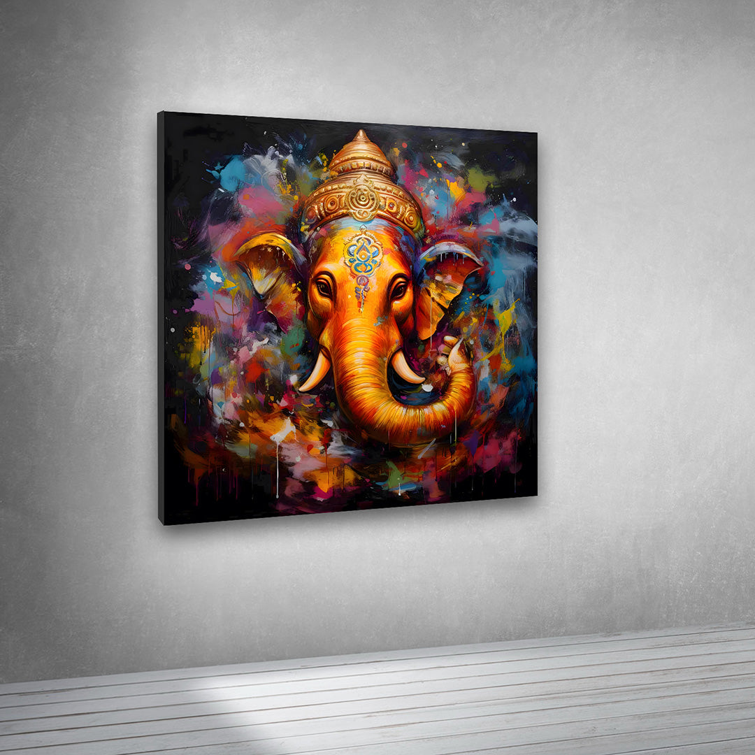 Modern Ganesha canvas painting vibrant artistic wall decor for living room India
