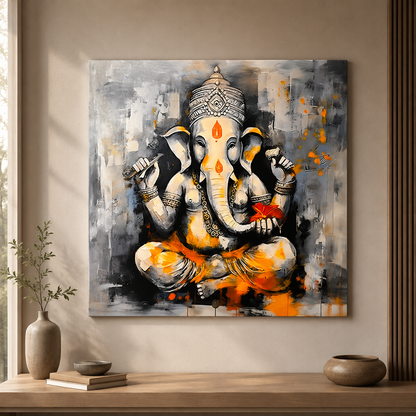 Premium Lord Ganesha abstract canvas painting for spiritual home and office decor