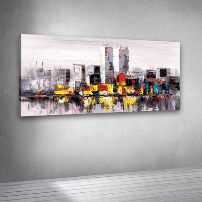 Colorful skyline artwork canvas print for contemporary interiors