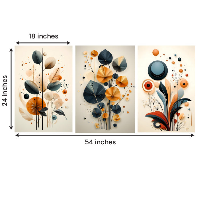 Modern abstract leaf and geometric wall decor panels for living room bedroom interiors