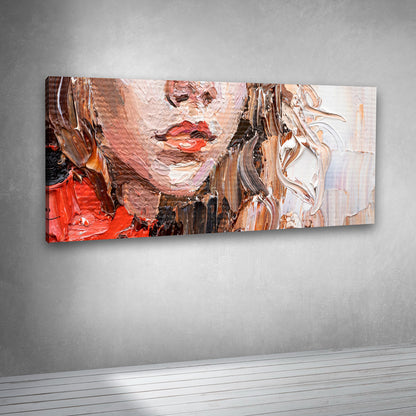 Textured feminine face artwork canvas print for contemporary interiors