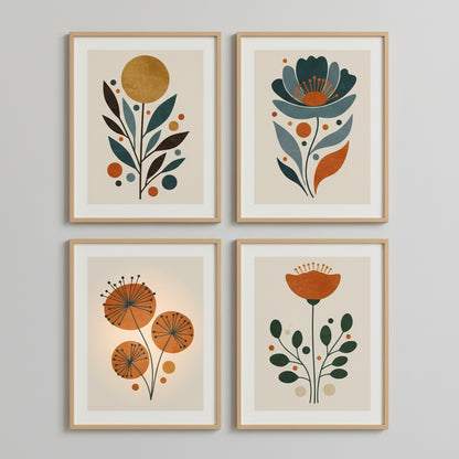 Scandinavian floral canvas prints featuring minimalist botanical artwork for home decor