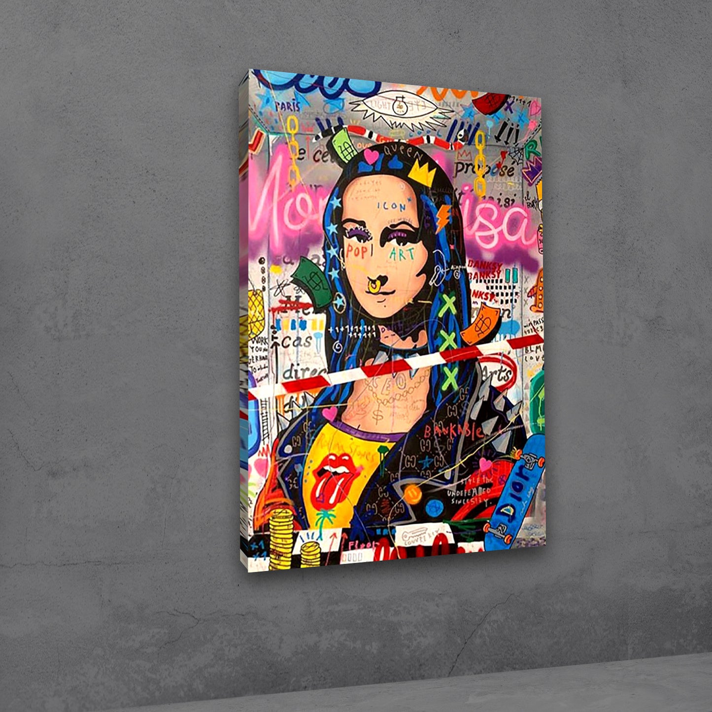 Colorful graffiti Mona Lisa artwork canvas print for modern interiors