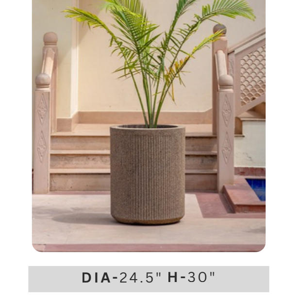 24 inch grey round planter for outdoor entrance, balcony, patio and modern garden styling