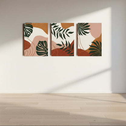 Contemporary abstract leaf canvas artwork in terracotta and blush tones for home décor