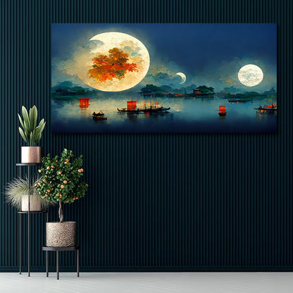 Moonlight lake wall painting night landscape canvas wall art for living room decor