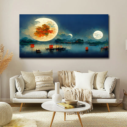 Full moon lake artwork canvas print for contemporary interiors