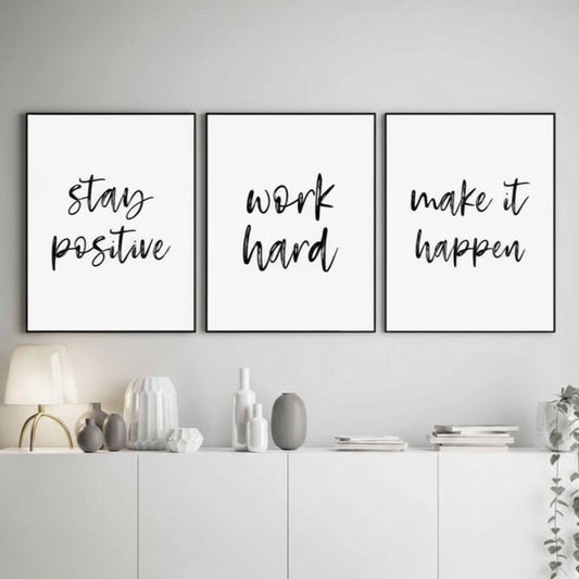 Modern black and white motivational canvas prints featuring positive wall quote artwork