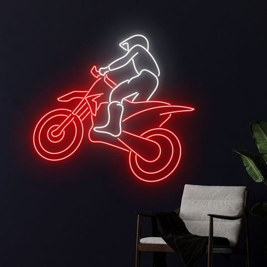 Colorful motorcycle neon wall sign for garage gaming room man cave and modern decor