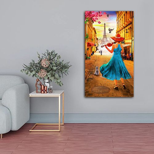 Music Instrumental Girl Painting for Living Room Decor