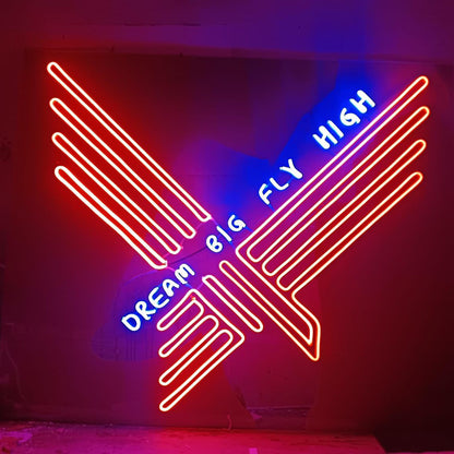 Neon Name Sign Custom Made | Personalized LED Light for Home & Event Decor Neon sign with 'Dream Big Fly High' text on a dark background