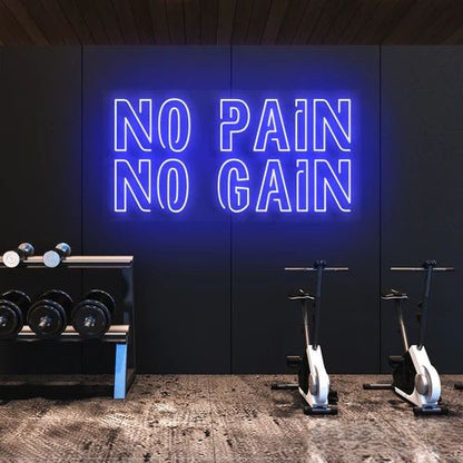 Blue No Pain No Gain neon wall sign for gym and workout room decor