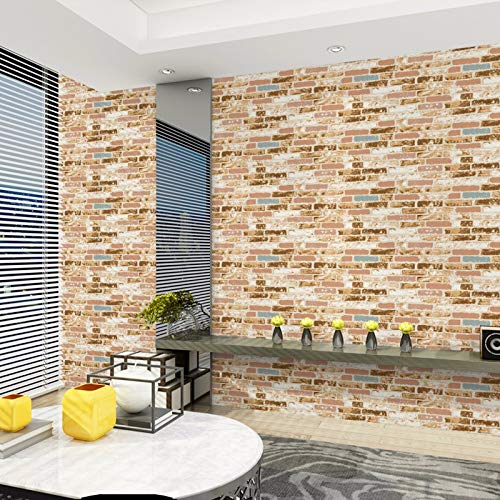 Non Adhesive Brick Design Wallpaper for Walls, Thick Wallcovering for Living Room, Bedroom Interiors (57sqft/Per roll) Modern interior design with brick-patterned wallpaper, a coffee table, and decorative items.