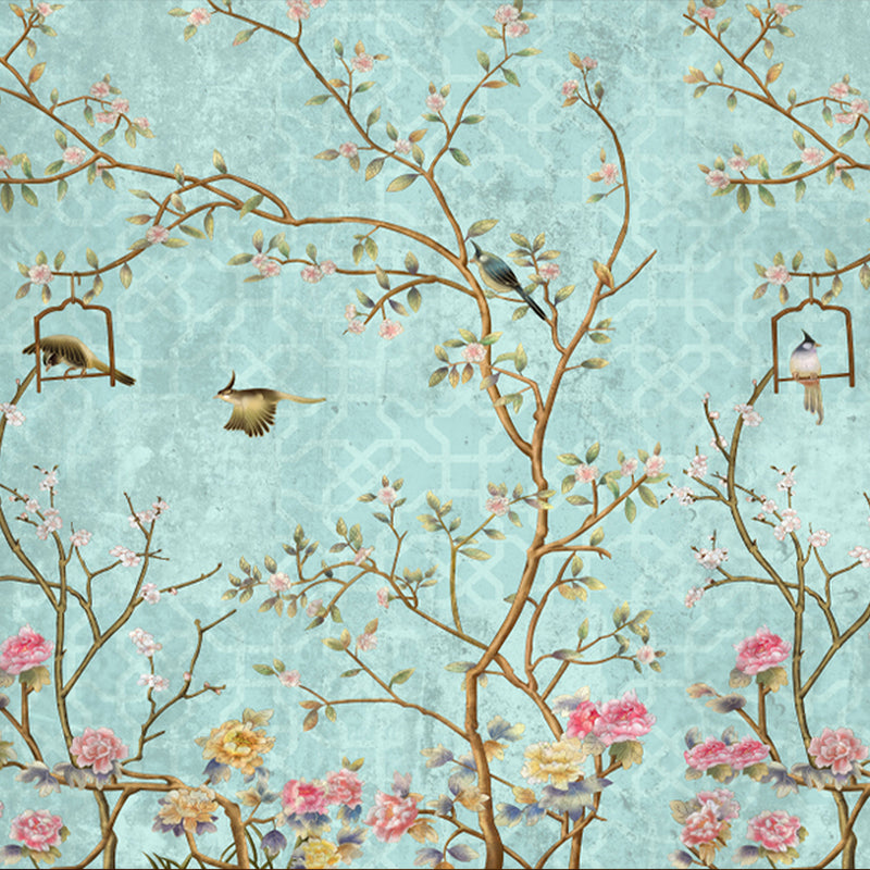Premium Floral Wallpaper for Living Room Ocean Blue