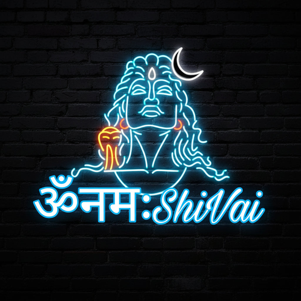 Lord Shiva LED neon wall light with acrylic backboard for meditation room and spiritual interior decoration