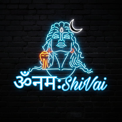Lord Shiva LED neon wall light with acrylic backboard for meditation room and spiritual interior decoration